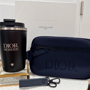 Dior Homme Toiletry Bag, Stainless Steel Dior tumbler, KeyChain - Gift Ready!